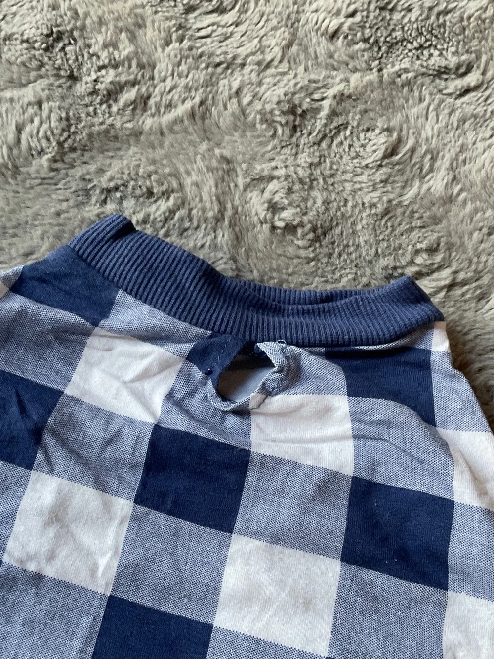 Blue and White Gingham Dog Onesie NWOT
